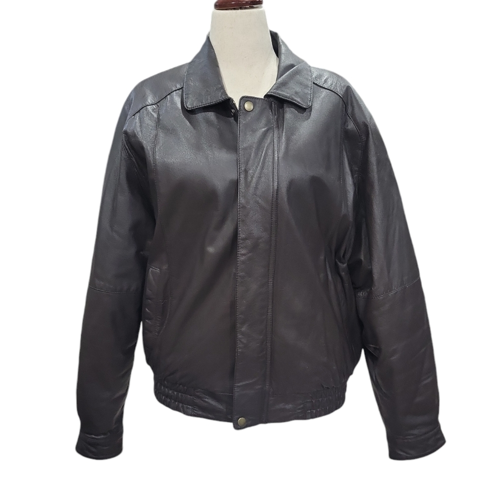 Personal choice leather bomber jacket coat motorcycle w/ doublure filling warm L